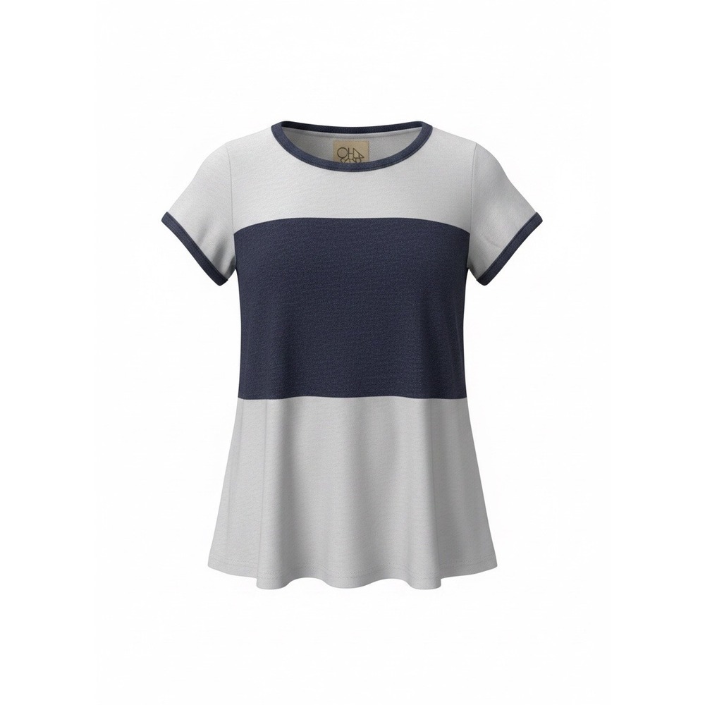 Chaser Womens Colorblock Ringer T-Shirt Navy Blue Gray Short Sleeve XS New